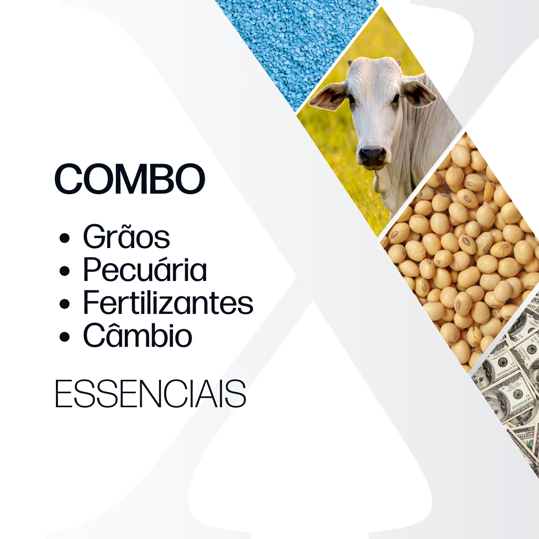 Combo essencial: Grãos, Pecuária & Fertilizantes + Câmbio