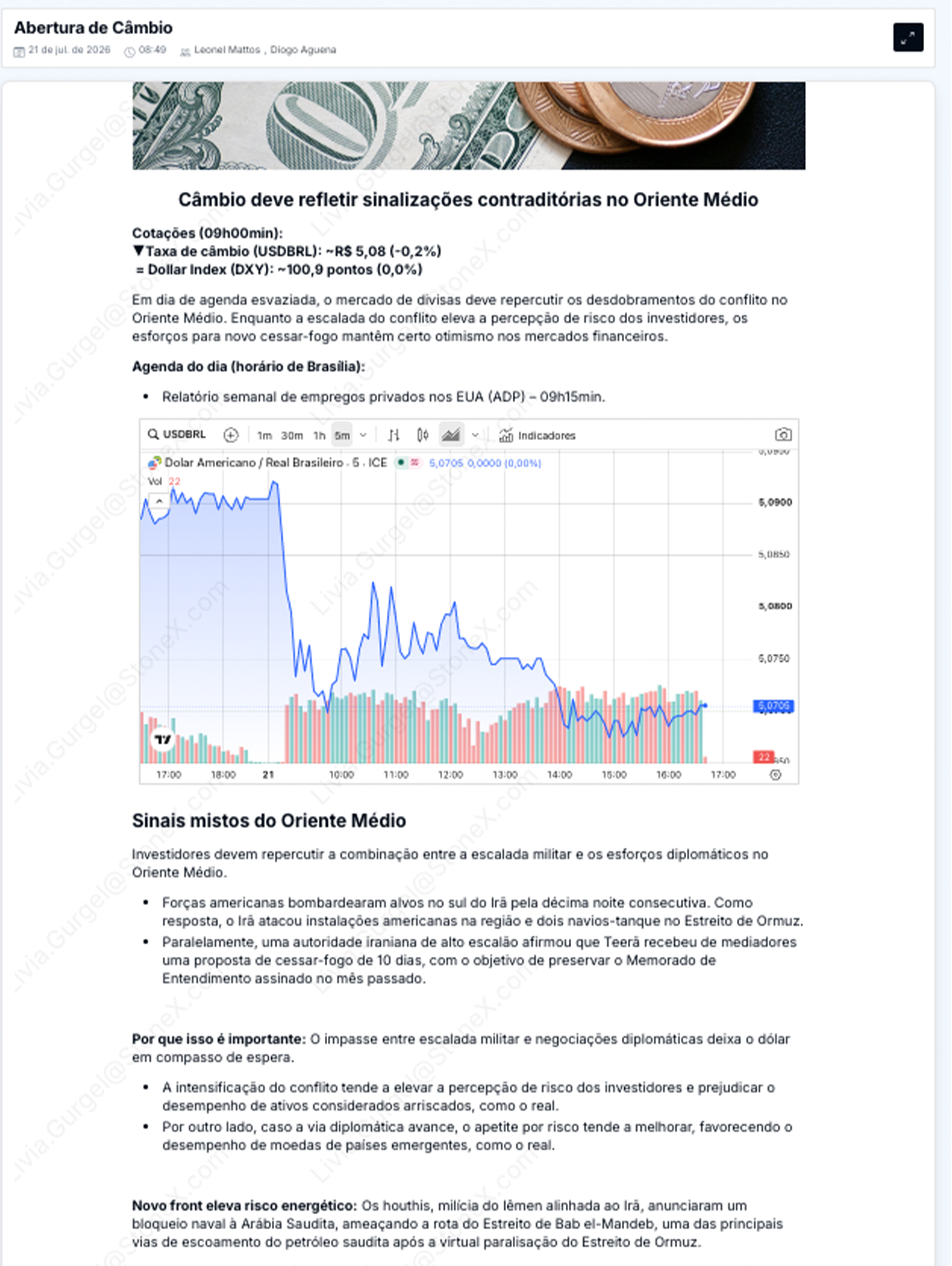 Câmbio Premium - Relatórios de Mercado